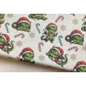 Weihnachten French Terry Sommersweat Drachen Zuckerstangen Schneeflocken Grün Rot – 240 g/m² – 145 cm – Eigenproduktion