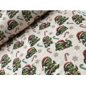 Weihnachten French Terry Sommersweat Drachen Zuckerstangen Schneeflocken Grün Rot – 240 g/m² – 145 cm – Eigenproduktion
