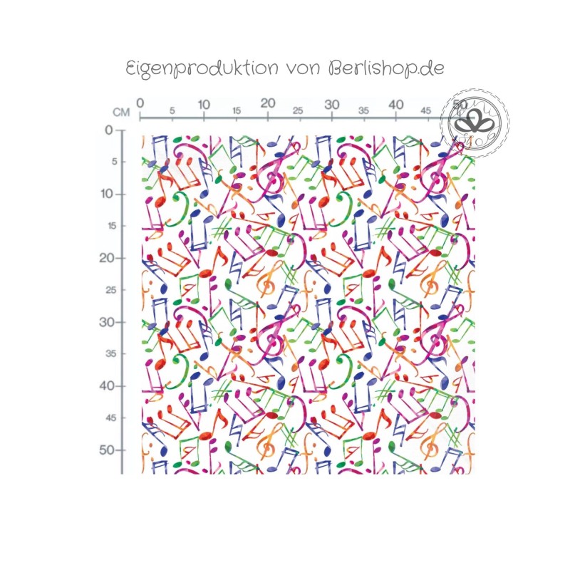 Baumwolle Canvas Stoff - Musiknoten Singen Regenbogen Farben - hochwertige Eigenproduktion