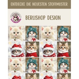 Weihnachten French Terry Sommersweat Katzen Kätzchen Schneeflocken Mützen Rot Türkis – 240 g/m² – 145 cm – Eigenproduktion