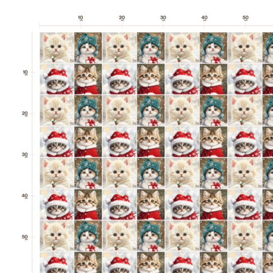1m Coupon Weihnachten French Terry Katzen Kätzchen Schneeflocken Mützen Rot Türkis – 240 g/m² – 145 cm – Eigenproduktion