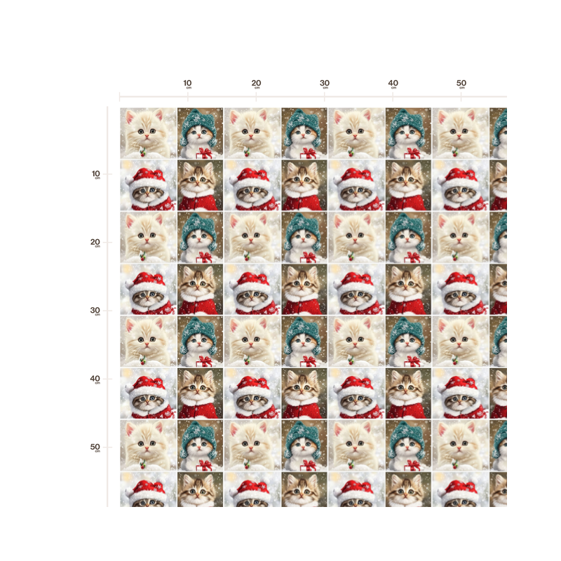 Weihnachten French Terry Sommersweat Katzen Kätzchen Schneeflocken Mützen Rot Türkis – 240 g/m² – 145 cm – Eigenproduktion