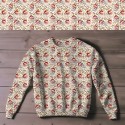 Weihnachten French Terry Sommersweat Weihnachtsmann Leo Muster Beige Rot – 240 g/m² – 145 cm – Eigenproduktion