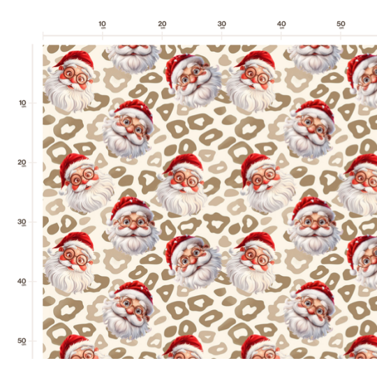 1m Coupon Weihnachten French Terry Sommersweat Weihnachtsmann Leo Muster Beige Rot – 240 g/m² – 145 cm – Eigenproduktion