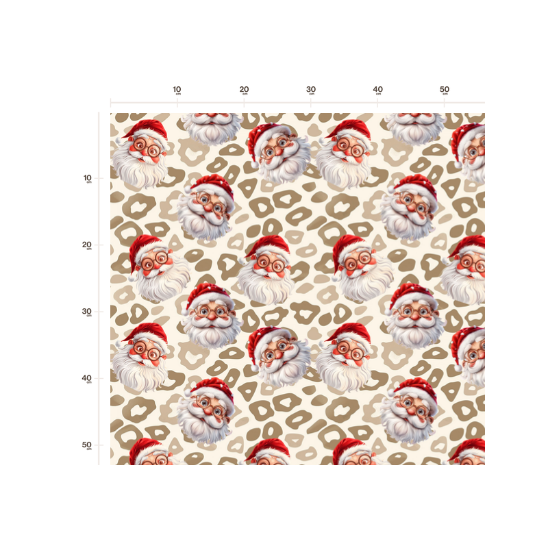 1m Coupon Weihnachten French Terry Sommersweat Weihnachtsmann Leo Muster Beige Rot – 240 g/m² – 145 cm – Eigenproduktion