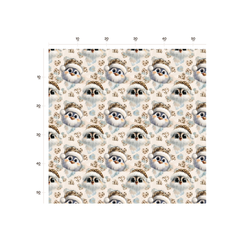 Weihnachten French Terry Sommersweat Pinguin Winter Leo Mütze Beige Hellblau – 240 g/m² – 145 cm – Eigenproduktion