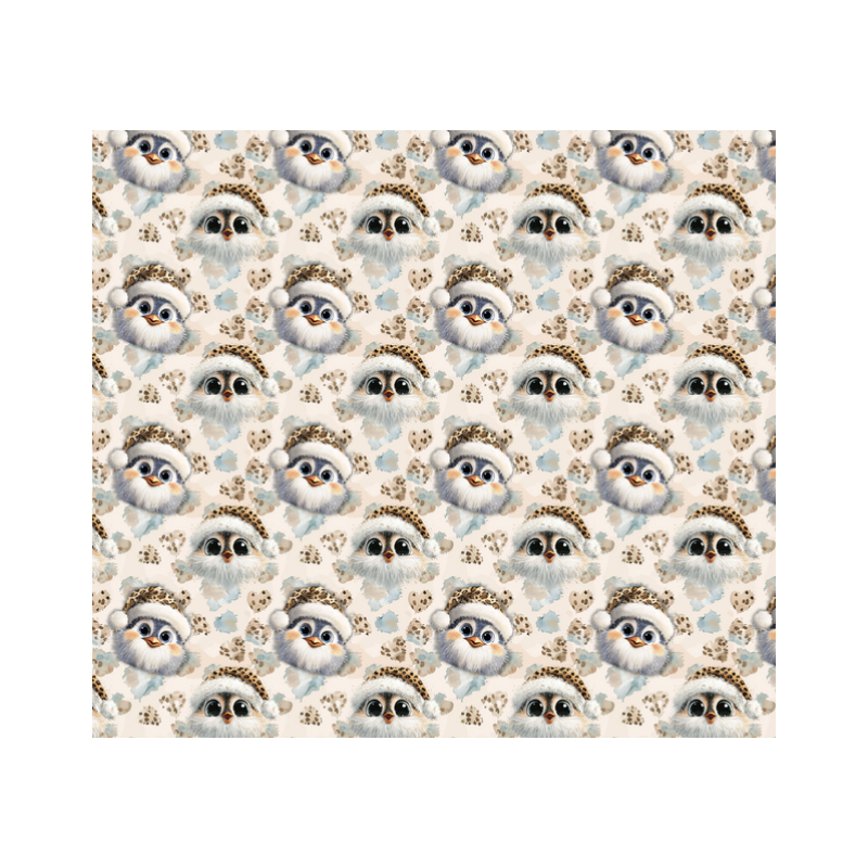Weihnachten French Terry Sommersweat Pinguin Winter Leo Mütze Beige Hellblau – 240 g/m² – 145 cm – Eigenproduktion