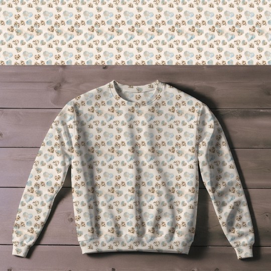 French Terry Sommersweat Leo Aquarell Muster Beige Hellblau Creme – 240 g/m² – 145 cm – Eigenproduktion