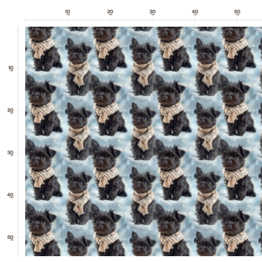 Weihnachten French Terry Sommersweat Terrier Hund Schal Schnee Blau Beige – 240 g/m² – 145 cm – Eigenproduktion