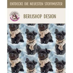 Weihnachten French Terry Sommersweat Terrier Hund Schal Schnee Blau Beige – 240 g/m² – 145 cm – Eigenproduktion