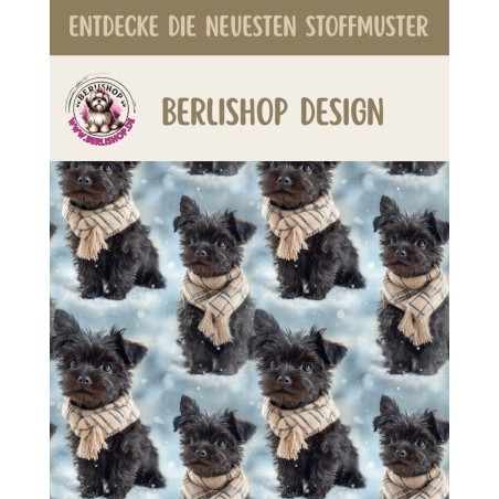 Weihnachten French Terry Sommersweat Terrier Hund Schal Schnee Blau Beige – 240 g/m² – 145 cm – Eigenproduktion