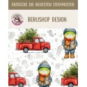 Weihnachten French Terry Sommersweat Dino Pickup Weihnachtsbaum Rot Grün – 240 g/m² – 145 cm – Eigenproduktion