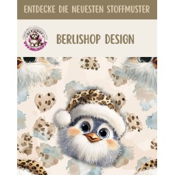 Weihnachten French Terry Sommersweat Pinguin Winter Leo Mütze Beige Hellblau – 240 g/m² – 145 cm – Eigenproduktion