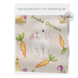 Baumwolle Canvas Frohe Ostern Hasen & Kücken Stoff 160 cm – Karotten Rosa – 153 g/m² – Eigenproduktion