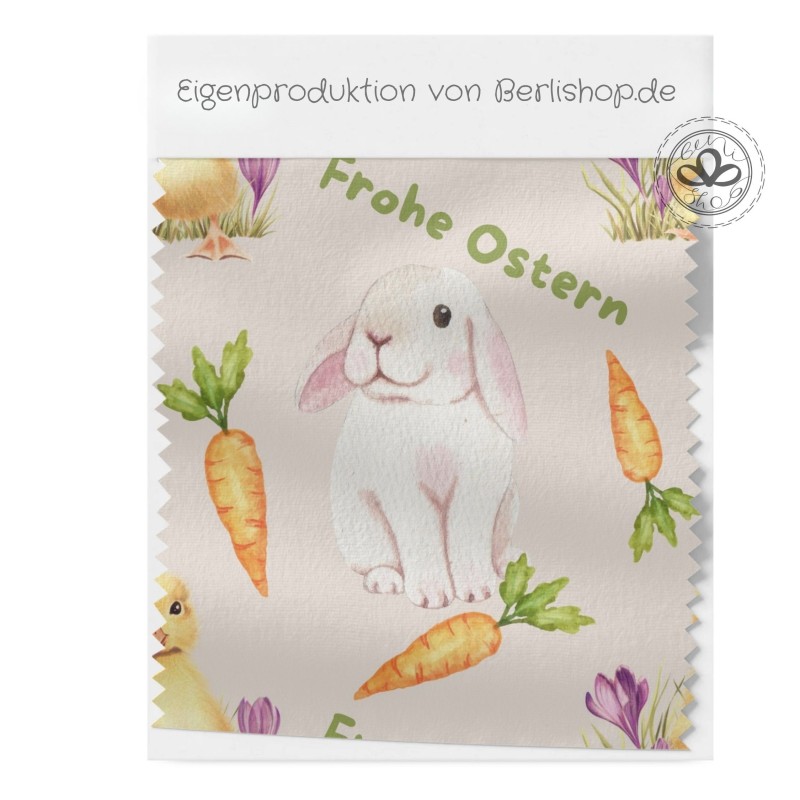 Baumwolle Canvas Stoff - rohe Ostern Hasen Kücken und Karotten Rosa - hochwertige Eigenproduktion