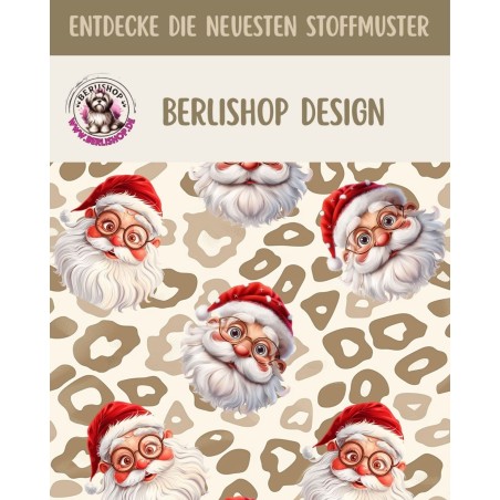 Weihnachten French Terry Sommersweat Weihnachtsmann Leo Muster Beige Rot – 240 g/m² – 145 cm – Eigenproduktion