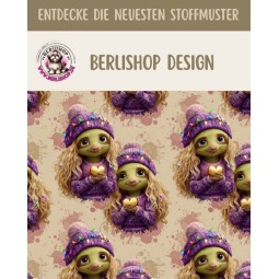 Weihnachten French Terry Sommersweat Weihnachtswichtel Mädchen Herzen Lila Rosa – 240 g/m² – 145 cm – Eigenproduktion