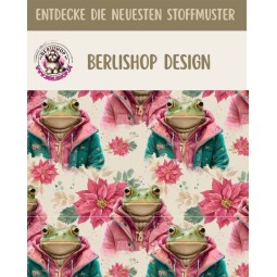 Weihnachten French Terry Sommersweat Frösche Weihnachtssterne Rosa Türkis – 240 g/m² – 145 cm – Eigenproduktion