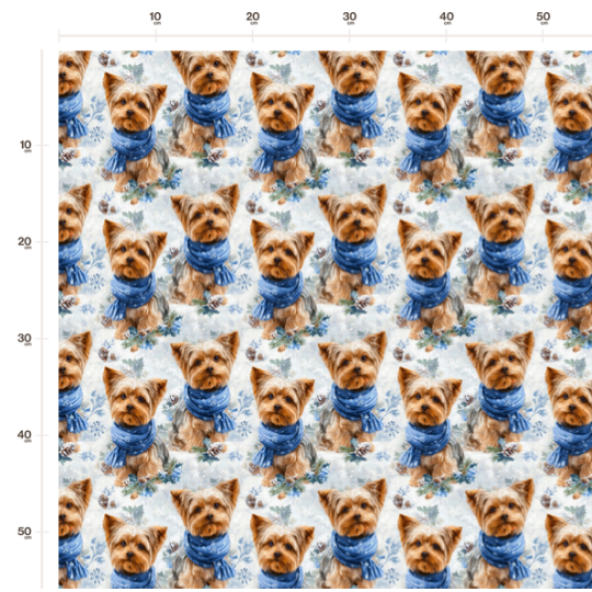 1m Coupon Weihnachten French Terry Sommersweat Yorkshire Terrier Hund Schal Schnee Blau – 240 g/m² – 145 cm – Eigenproduktion