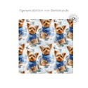 1m Coupon Weihnachten French Terry Sommersweat Yorkshire Terrier Hund Schal Schnee Blau – 240 g/m² – 145 cm – Eigenproduktion