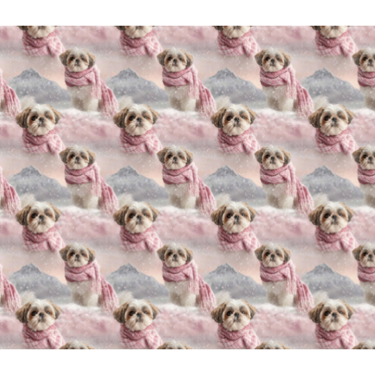 Weihnachten French Terry Sommersweat Shih Tzu Hund Schal Schnee Rosa – 240 g/m² – 145 cm – Eigenproduktion