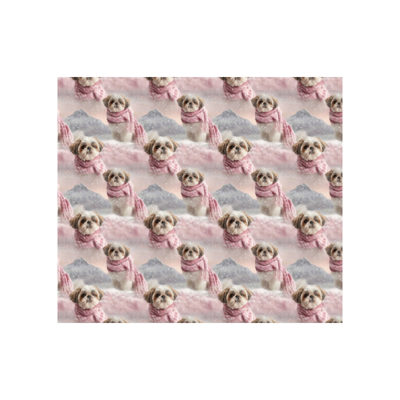 Weihnachten French Terry Sommersweat Shih Tzu Hund Schal Schnee Rosa – 240 g/m² – 145 cm – Eigenproduktion