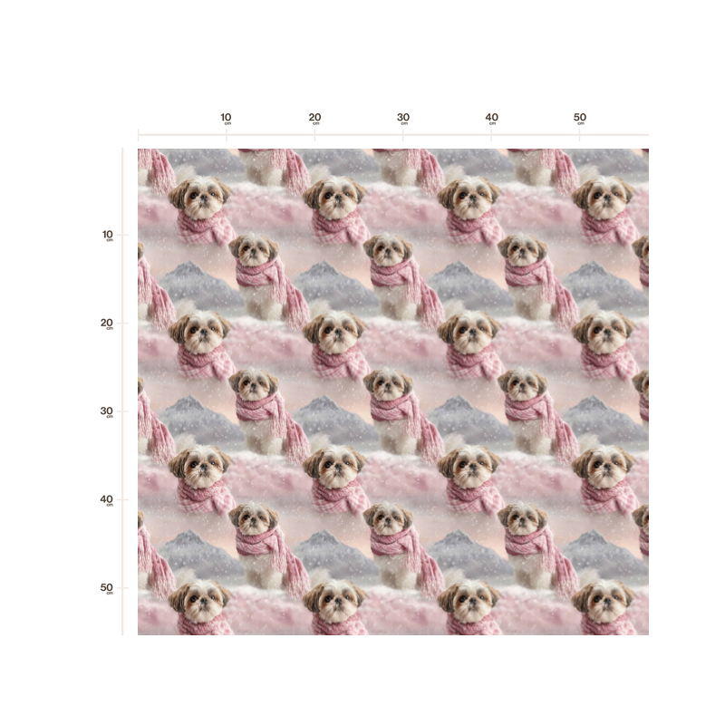 Weihnachten French Terry Sommersweat Shih Tzu Hund Schal Schnee Rosa – 240 g/m² – 145 cm – Eigenproduktion