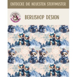 Weihnachten French Terry Sommersweat Hunde Winter Mütze Schal Schneeflocken Blau – 240 g/m² – 145 cm – Eigenproduktion