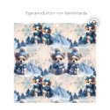 Weihnachten French Terry Sommersweat Hunde Winter Mütze Schal Schneeflocken Blau – 240 g/m² – 145 cm – Eigenproduktion
