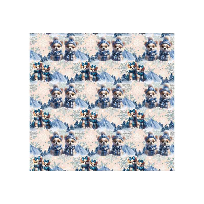 Weihnachten French Terry Sommersweat Hunde Winter Mütze Schal Schneeflocken Blau – 240 g/m² – 145 cm – Eigenproduktion