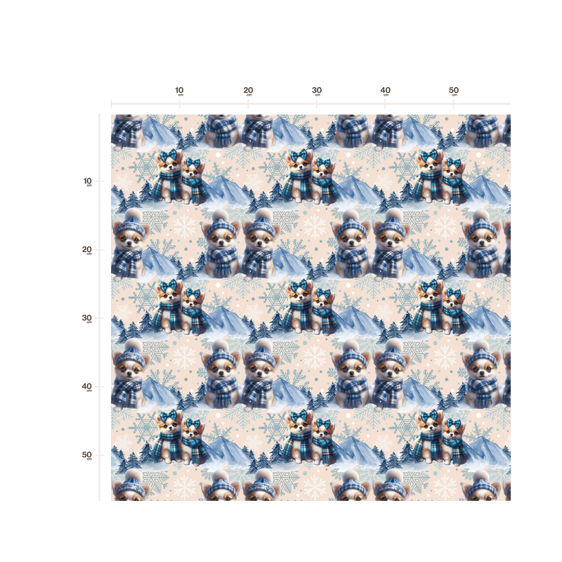 Weihnachten French Terry Sommersweat Hunde Winter Mütze Schal Schneeflocken Blau – 240 g/m² – 145 cm – Eigenproduktion