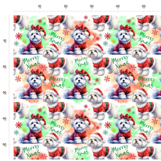 Weihnachten French Terry Sommersweat Malteser Hunde Merry Xmas Rot Grün – 240 g/m² – 145 cm – Eigenproduktion