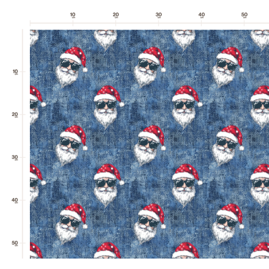 1m Coupon Weihnachten French Terry Sommersweat Weihnachtsmann Sonnenbrille Blau Rot – 240 g/m² – 145 cm – Eigenproduktion