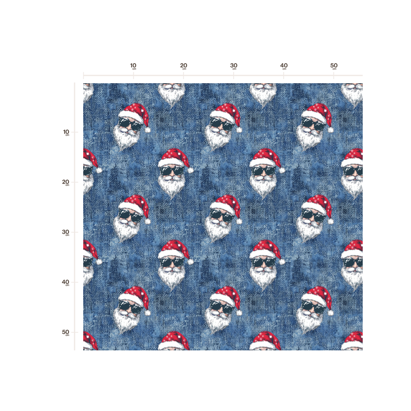 1m Coupon Weihnachten French Terry Sommersweat Weihnachtsmann Sonnenbrille Blau Rot – 240 g/m² – 145 cm – Eigenproduktion
