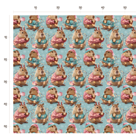 50 cm Baumwolle Canvas Weihnachten Capybara Türkis / Rosa  Meterware 160 cm 153 g/m Eigenproduktion