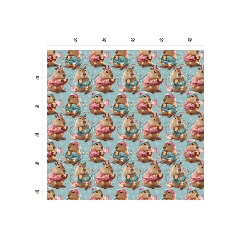 50 cm Baumwolle Canvas Weihnachten Capybara Türkis / Rosa  Meterware 160 cm 153 g/m Eigenproduktion