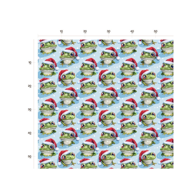 50 cm Baumwolle Canvas Weihnachten Frosch Hellblau / Grün – Meterware 160 cm 153 g/m² Eigenproduktion