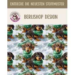 50 cm Baumwolle Canvas Weihnachten Dackel Grün / Braun – Meterware 160 cm 153 g/m² Eigenproduktion
