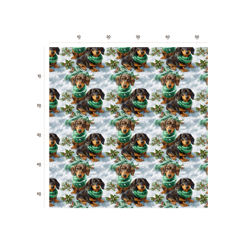 50 cm Baumwolle Canvas Weihnachten Dackel Grün / Braun – Meterware 160 cm 153 g/m² Eigenproduktion