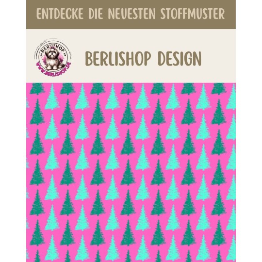 50 cm Baumwolle Canvas Weihnachten Tannenbäume Pink / Türkis – Meterware 160 cm 153 g/m² Eigenproduktion