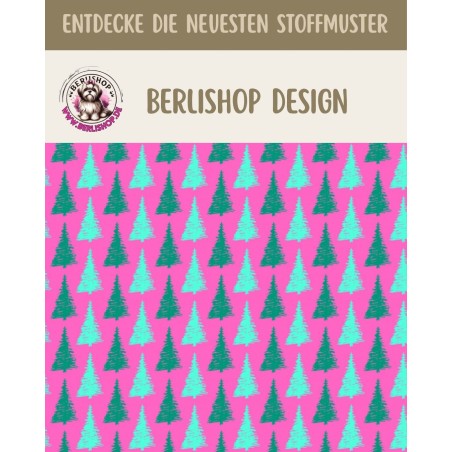 50 cm Baumwolle Canvas Weihnachten Tannenbäume Pink / Türkis – Meterware 160 cm 153 g/m² Eigenproduktion