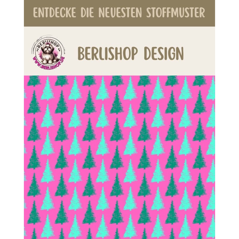 50 cm Baumwolle Canvas Weihnachten Tannenbäume Pink / Türkis – Meterware 160 cm 153 g/m² Eigenproduktion