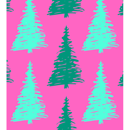 50 cm Baumwolle Canvas Weihnachten Tannenbäume Pink / Türkis – Meterware 160 cm 153 g/m² Eigenproduktion