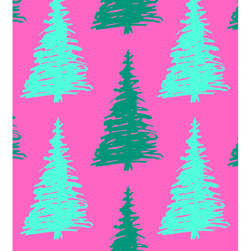50 cm Baumwolle Canvas Weihnachten Tannenbäume Pink / Türkis – Meterware 160 cm 153 g/m² Eigenproduktion