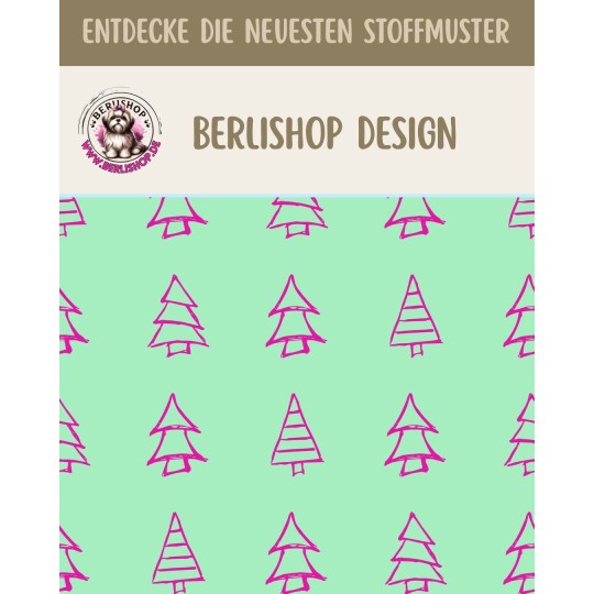 50 cm Baumwolle Canvas Weihnachten Tannenbäume Mint / Pink – Meterware 160 cm 153 g/m² Eigenproduktion
