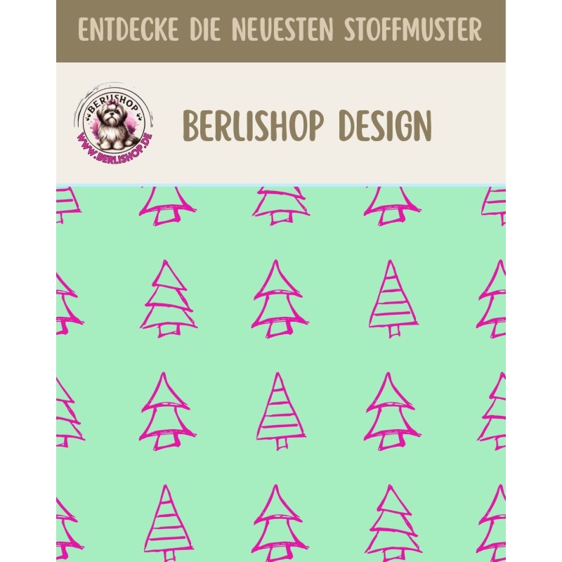 50 cm Baumwolle Canvas Weihnachten Tannenbäume Mint / Pink – Meterware 160 cm 153 g/m² Eigenproduktion