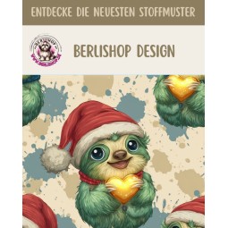 50 cm Baumwolle Canvas Weihnachten Faultier Grün Rot – 160 cm 153 g/m² Eigenproduktion