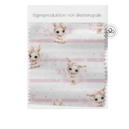 Baumwolle Canvas Stoff - Frohe Ostern Hasemädchen mit Streifen und Blumen – romantischer Kinderstoff hochwertige Eigenproduktion