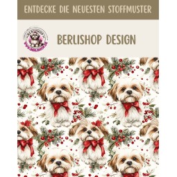 50 cm Baumwolle Canvas Weihnachten Shih Tzu Rot Weiß – 160 cm 153 g/m² Eigenproduktion