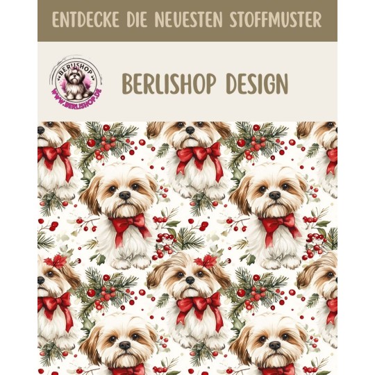 50 cm Baumwolle Canvas Weihnachten Shih Tzu Rot Weiß – 160 cm 153 g/m² Eigenproduktion